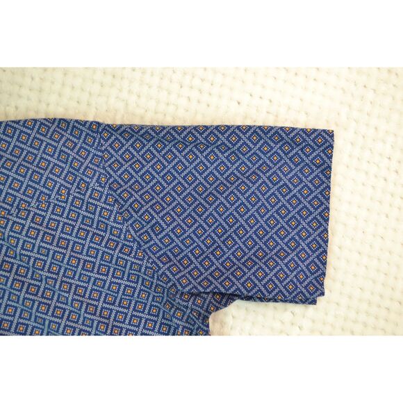 Cinch Men's Large Blue Orange Diamond Pattern Short Sleeve Button Down Shirt - Picture 9 of 13